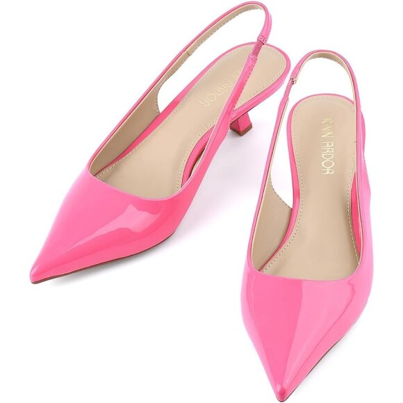 Jenn Ardor Women's Pink/Pu Slingback Low Heels Kitten Pumps Dressy Heeled Sandal - Picture 1 of 6